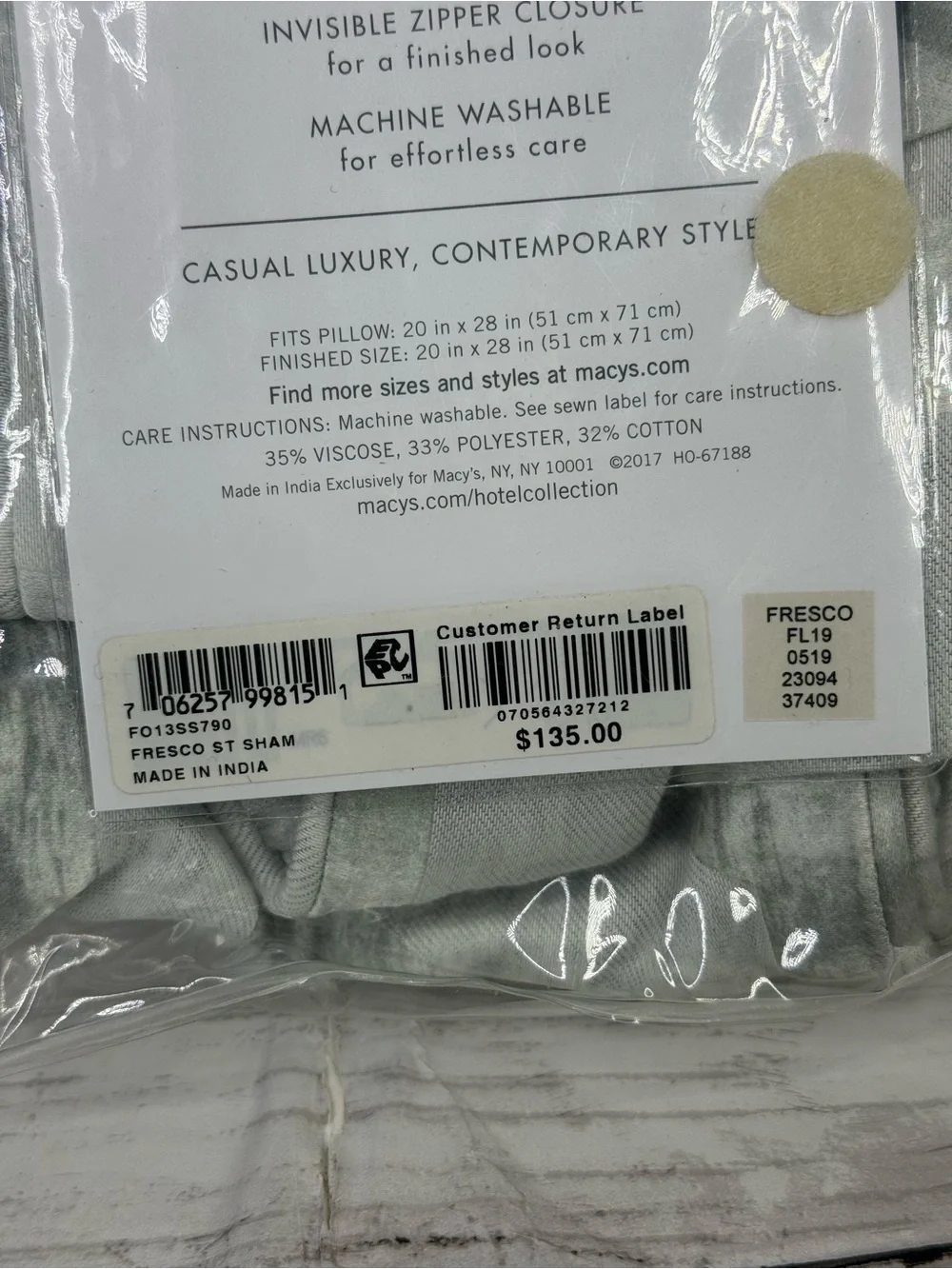 Hotel Collection Saige and Cream Standard Pillow Sham 1 pillowcase